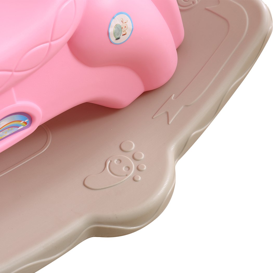 BoPeep Kids Rocking Horse in pink, designed for toddlers, featuring a safe rocking angle and wide foot padel for stability.