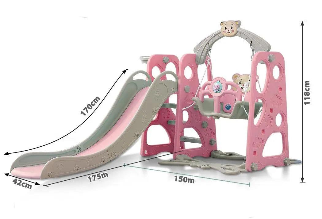 BoPeep Kids Slide Swing Basketball Ring Activity Center featuring a pink slide, swing, and basketball hoop for toddlers.