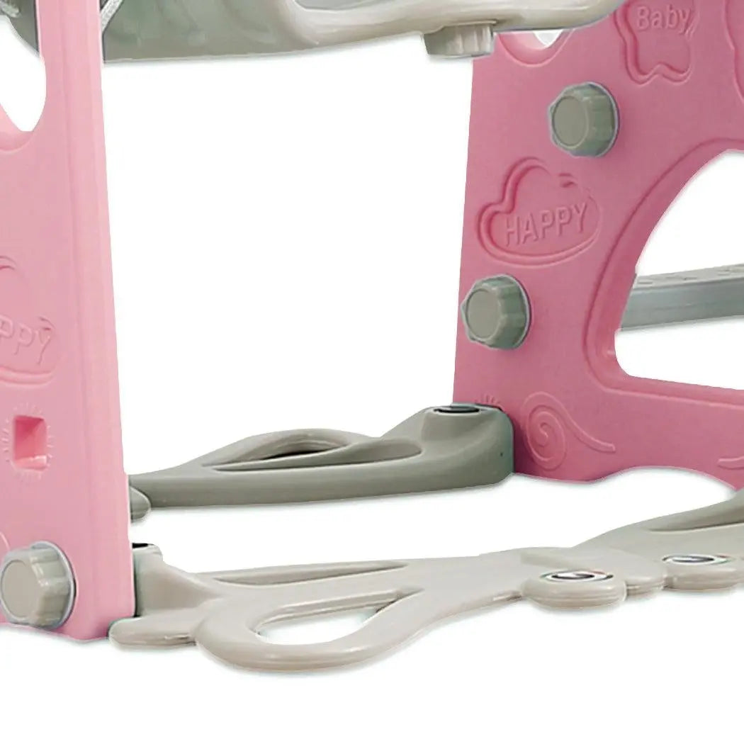 BoPeep Kids Slide Swing Basketball Ring Activity Center featuring a pink slide, swing, and basketball hoop for toddlers.