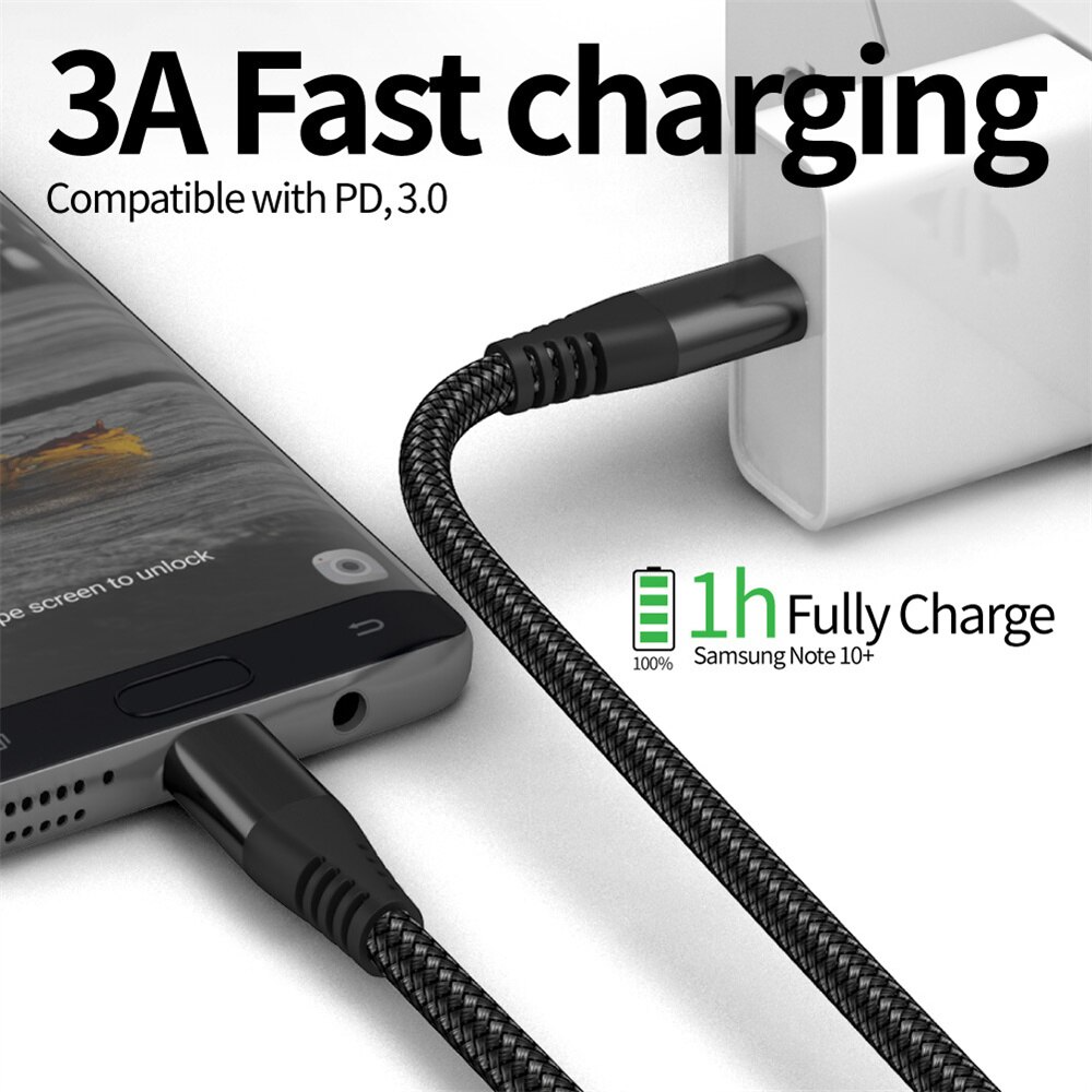 Braided USB C Type-C Fast Charging Data SYNC Charger Cable Cord in various lengths, showcasing its durable design and compatibility.