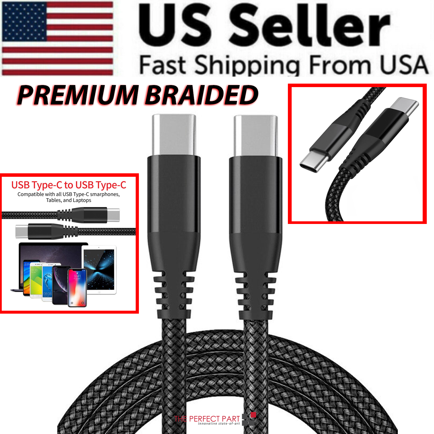 Braided USB C Type-C Fast Charging Data SYNC Charger Cable Cord in various lengths, showcasing its durable design and compatibility.