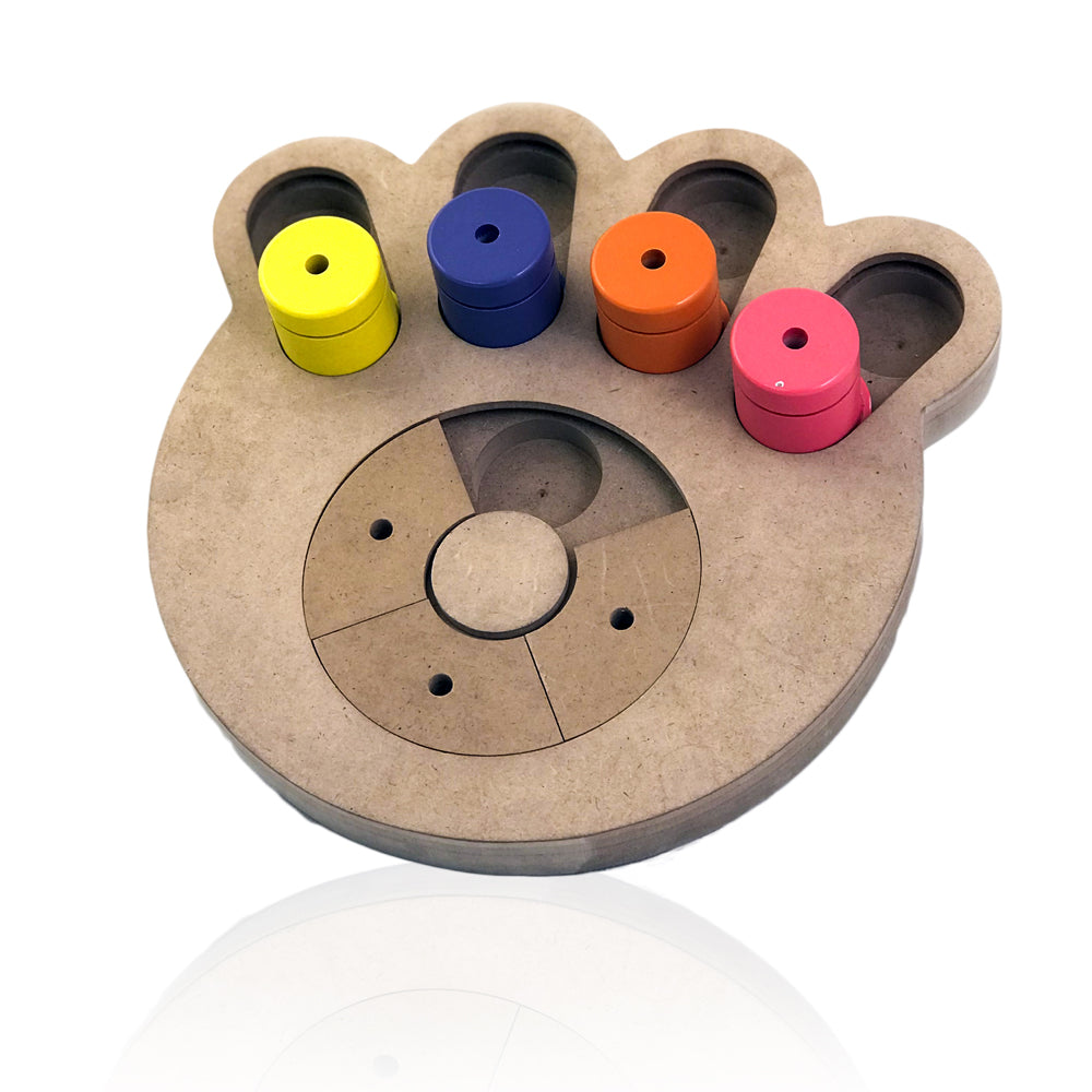 Brainiac Busy Paw Interactive Pet Toy designed for engaging pets with treat dispensing features and durable construction.