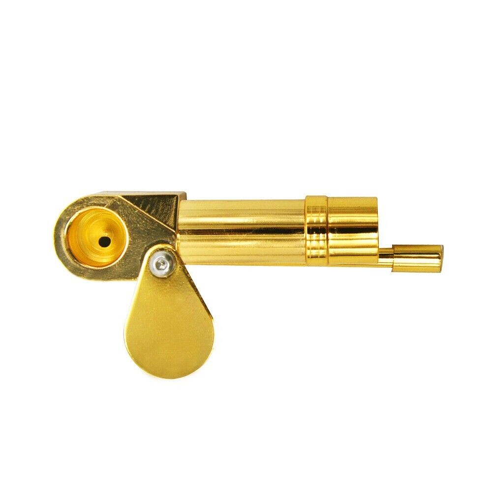 Brass Tobacco Smoking Pipe with Stash Storage Cylinder, featuring a close-able lid and elegant design.