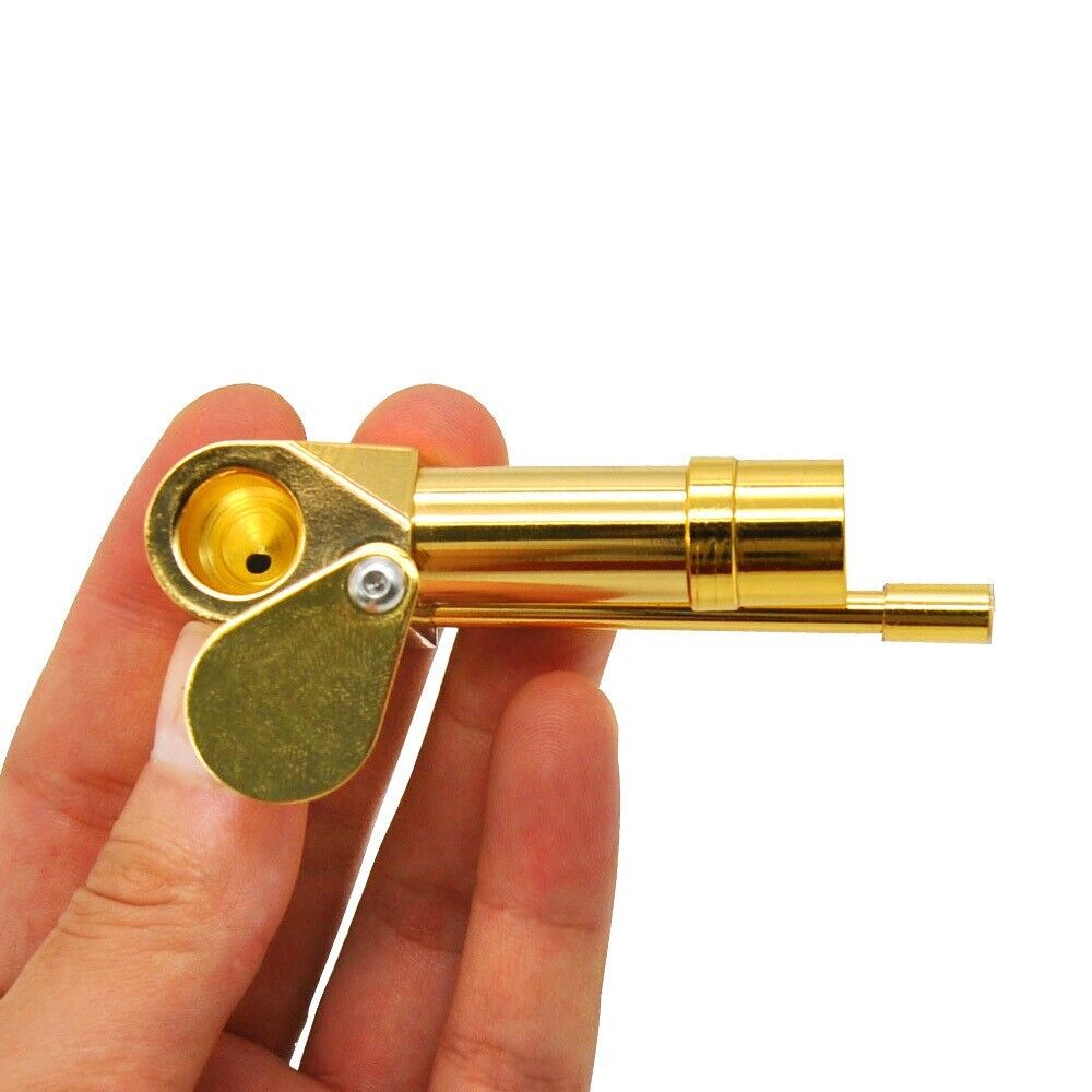 Brass Tobacco Smoking Pipe with Stash Storage Cylinder, featuring a close-able lid and elegant design.