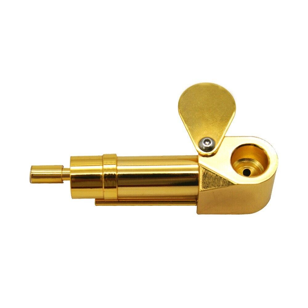 Brass Tobacco Smoking Pipe with Stash Storage Cylinder, featuring a close-able lid and elegant design.
