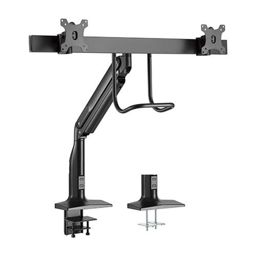 BRATECK Dual Monitors Gas Spring Aluminum Monitor Arm supporting two monitors with adjustable height and built-in cable management.