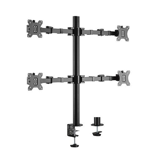 Brateck Quad Monitors Affordable Steel Articulating Monitor Arm supporting four monitors in a sleek matte black finish.