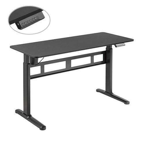 BRATECK Stylish Single-Motor Sit-Stand Desk in Black with slat column design and easy-to-use controller.