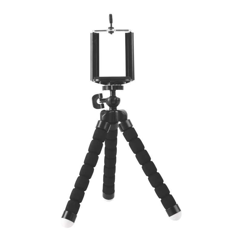 Brateck Universal Flexible Mini Tripod Stand Mount Holder with smartphone attached, showcasing its compact design and adjustable features.