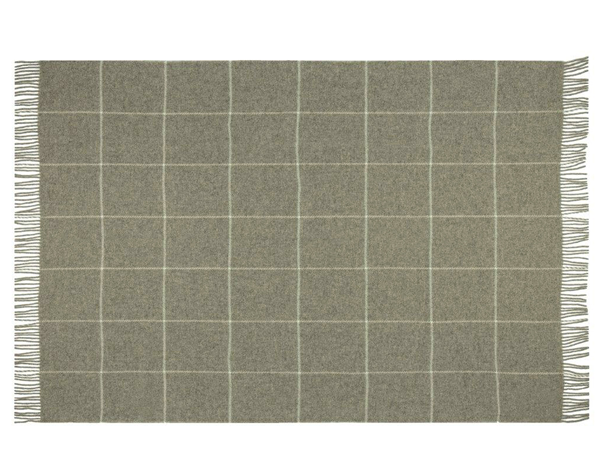 Brighton Throw blanket made from 100% New Zealand wool in a beige striped design, showcasing its soft texture and elegant appearance.