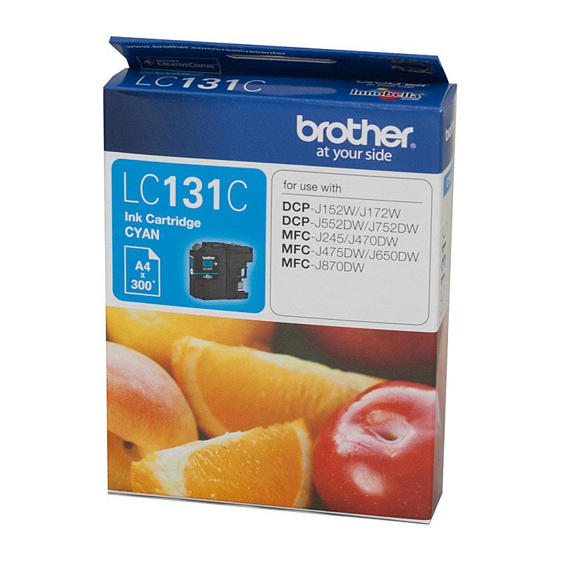 BROTHER LC131 Cyan Ink Cartridge with vibrant blue color, designed for high-quality printing.