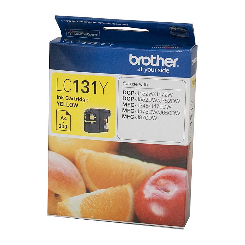 BROTHER LC131 Yellow Ink Cartridge with packaging, designed for high-quality printing.