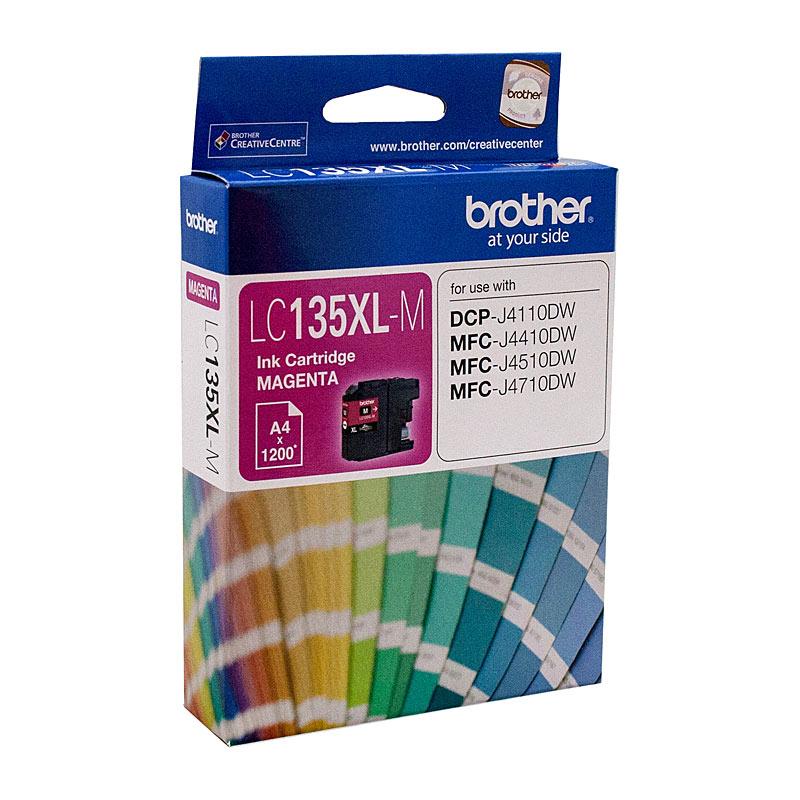 BROTHER LC135XL Magenta Ink Cartridge with vibrant color and packaging details.