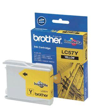 Brother LC-57Y Yellow Ink cartridge designed for Brother printers, showcasing vibrant color and high-quality print performance.