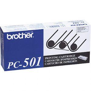 Brother PC-501 Print Cartridge and Roll for FAX machines, designed for high-quality printing and easy installation.