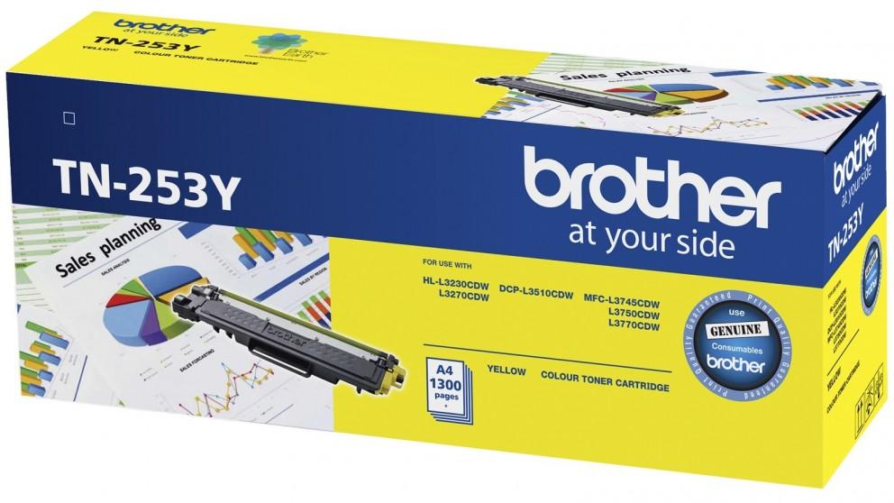 Brother TN-253Y Yellow Toner Cartridge for Brother printers, designed for high-quality printing.