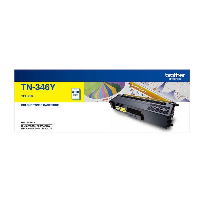 BROTHER TN346 Yellow Toner Cartridge with packaging, designed for high-quality printing.