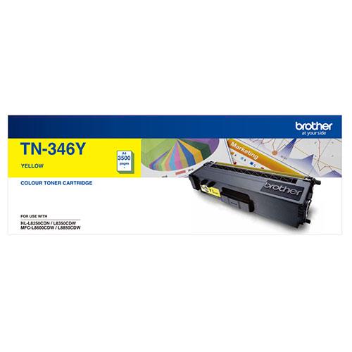 Brother TN-346Y Colour Laser Toner cartridge in yellow, designed for high yield printing.