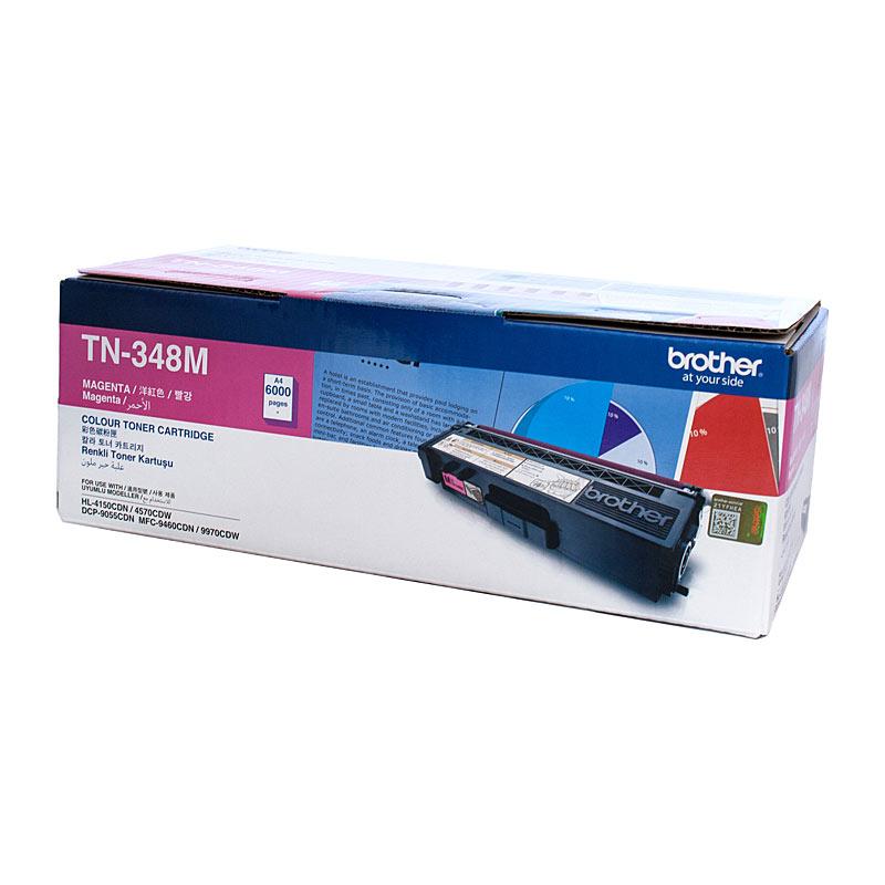 BROTHER TN348 Magenta Toner Cartridge with vibrant magenta color, designed for high-quality printing.