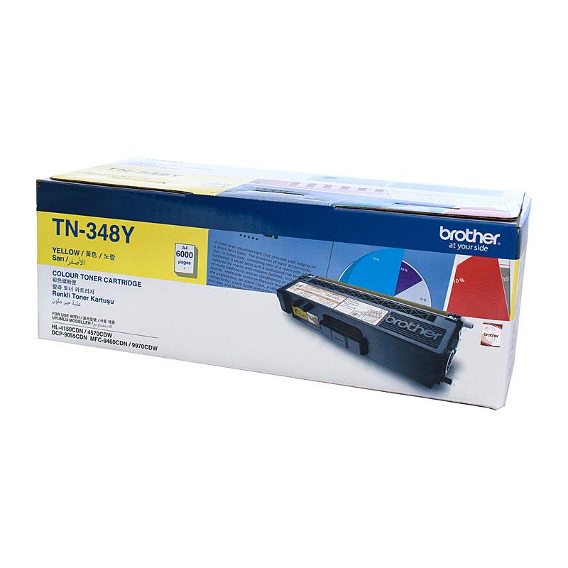 BROTHER TN348 Yellow Toner Cartridge with packaging, designed for high-quality printing.