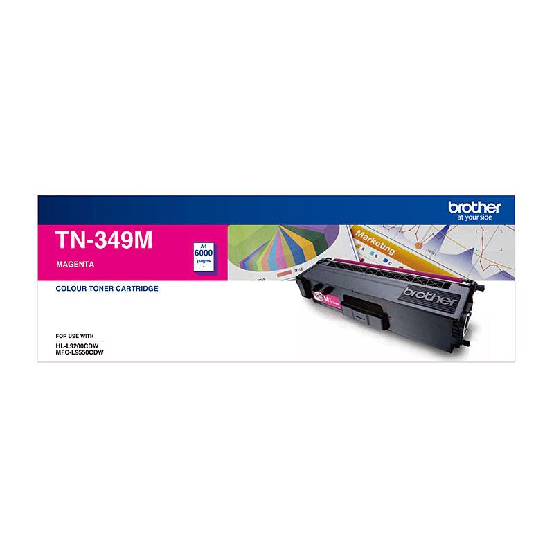 BROTHER TN349 Magenta Toner Cartridge with vibrant magenta color, designed for high-quality printing.