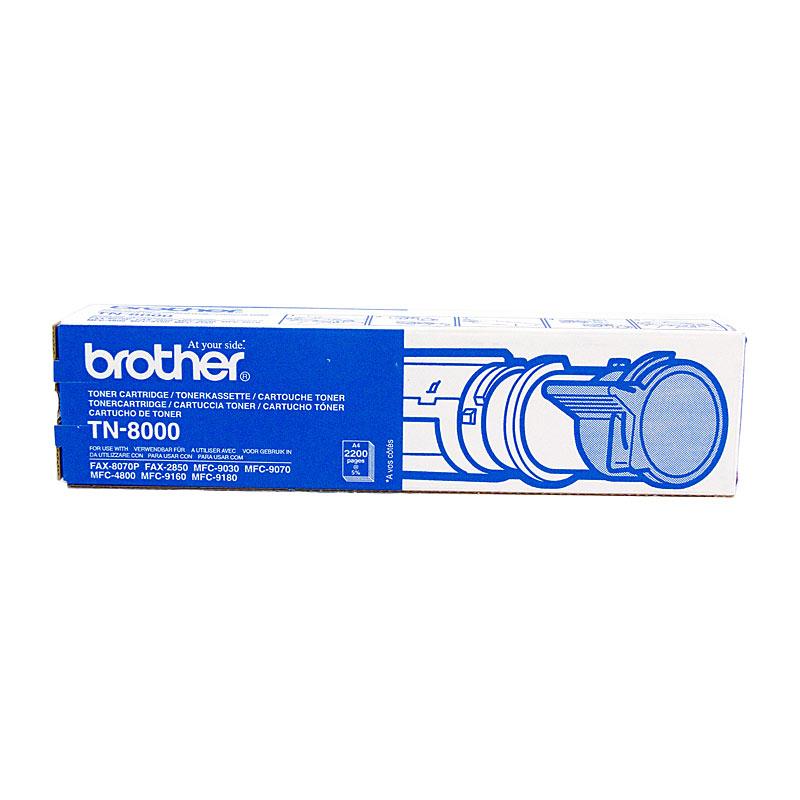 BROTHER TN8000 Toner Cartridge in packaging, showcasing its premium quality and compatibility with Brother printers.