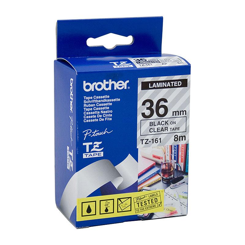 BROTHER TZe161 Labelling Tape roll with clear adhesive backing, designed for POS stations.