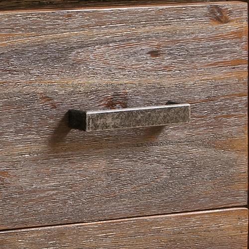 Chocolate Buffet Sideboard made of solid Acacia wood with metal accents, featuring three drawers and two storage tiers.