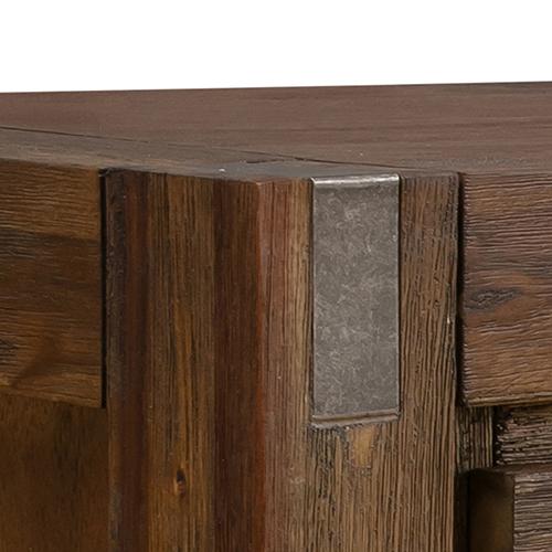 Chocolate Buffet Sideboard made of solid Acacia wood with metal accents, featuring three drawers and two storage tiers.
