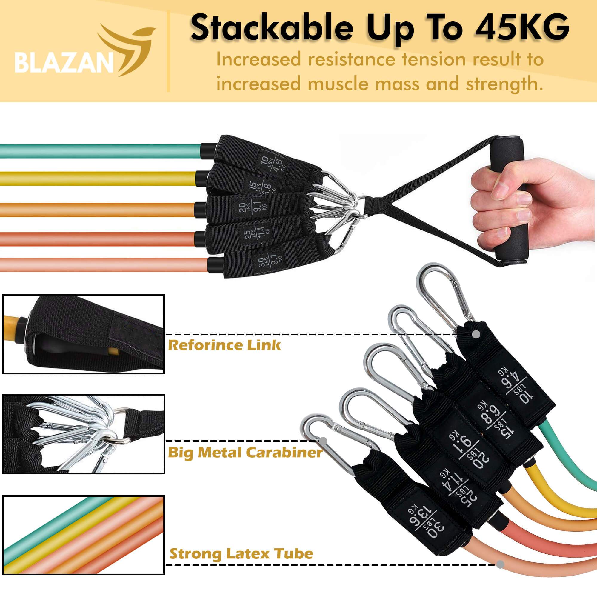 15 Pcs Resistance Tube Booty Bands Set in Apple Green, Pink, and Purple, featuring various resistance levels and accessories for home workouts.