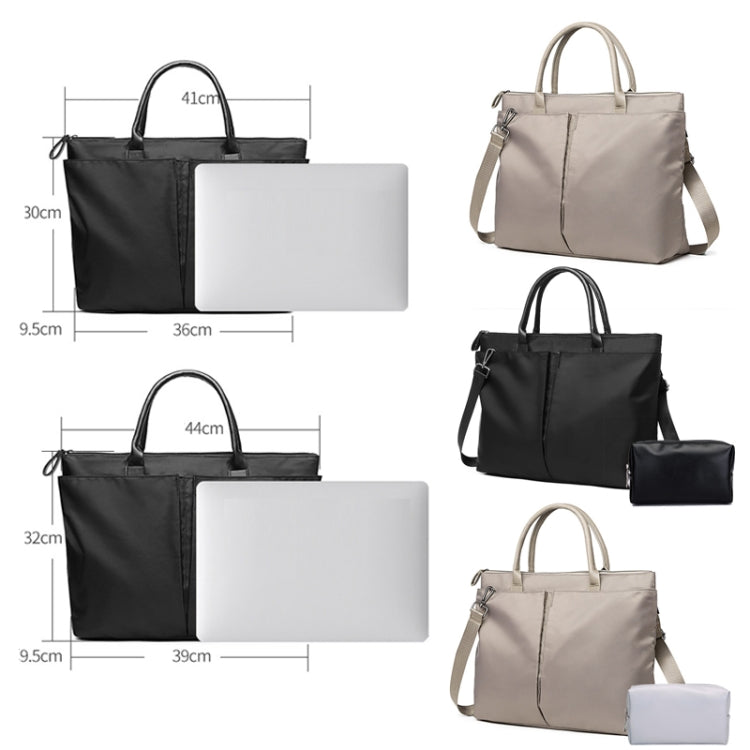 Business Briefcase Handbag in black oxford cloth, showcasing its dual-purpose design and large capacity for files and laptops.