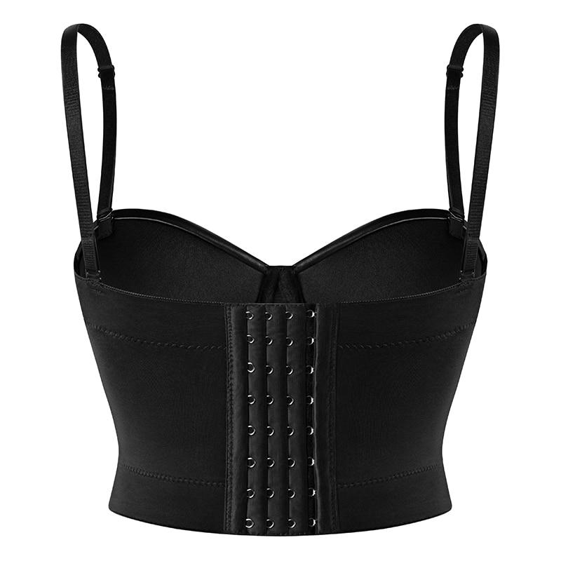 PU Leather Gothic Corset Vest with padded bra top, showcasing a stylish strapless design perfect for gothic and steampunk fashion.