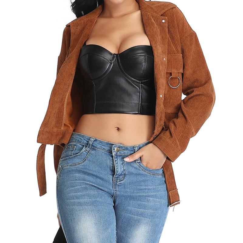 PU Leather Gothic Corset Vest with padded bra top, showcasing a stylish strapless design perfect for gothic and steampunk fashion.