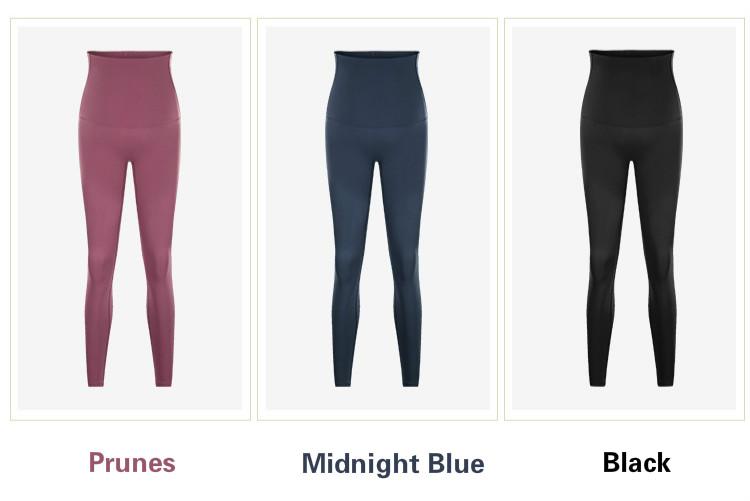 A pair of buttery-soft high rise yoga pants designed for pregnant women, showcasing their stretchy fabric and elastic waist.