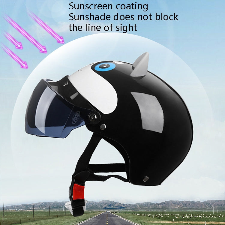 BYB X-866 Adult Electric Motorcycle Helmet with cartoon ears and glossy finish, suitable for men and women.