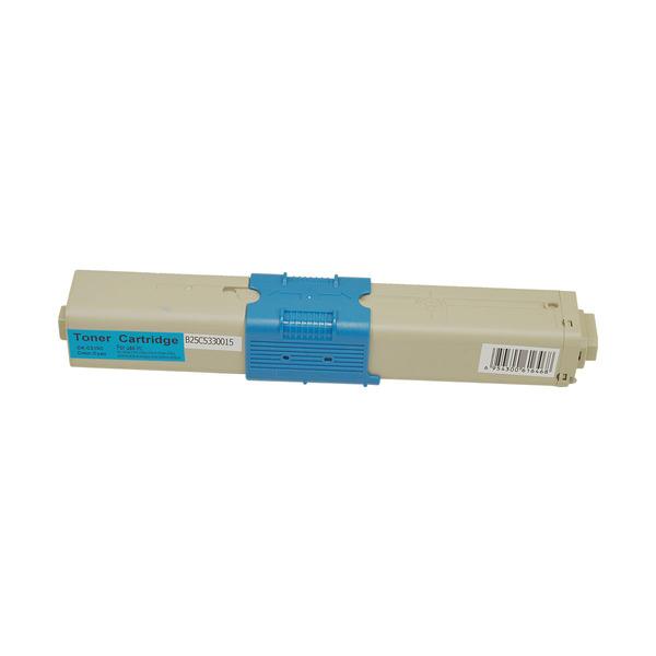 C310 44469757 Premium Generic Cyan Toner cartridge, showcasing its vibrant cyan color and sleek design.