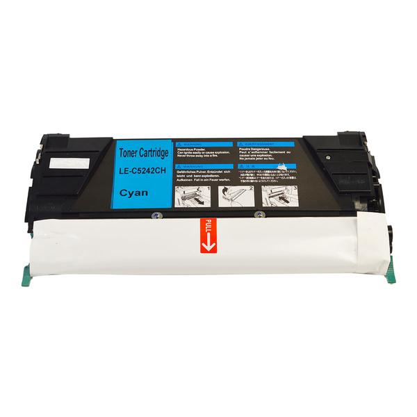 C5240CH Cyan Generic Toner Cartridge for Lexmark printers, showcasing its vibrant cyan color and remanufactured design.