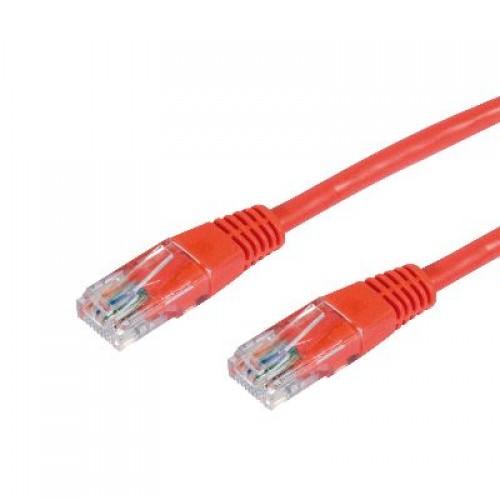CABAC 0.5m CAT5 RJ45 LAN Ethernet cable in red, showcasing its connectors and flexible design.