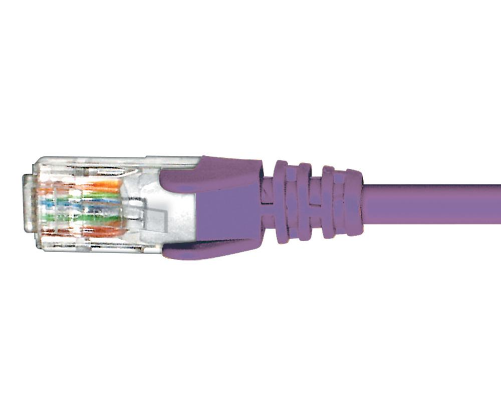 CABAC 1m CAT6 RJ45 LAN Ethernet Network Purple Patch Lead showcasing its snag-less design and moulded strain relief boots.