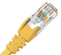 CABAC 1m CAT6 RJ45 LAN Ethernet Network Yellow Patch Lead showcasing its snag-less design and moulded strain relief boots.