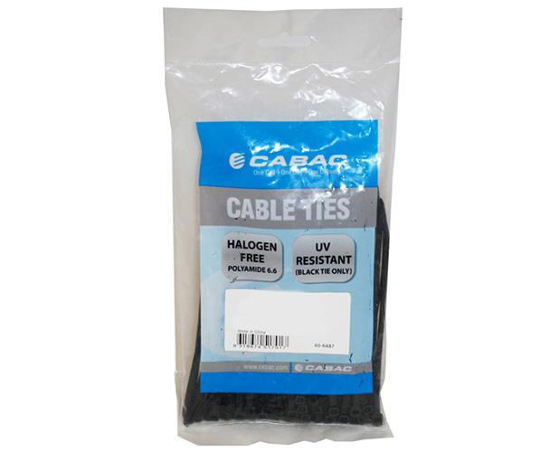 CABAC 200mm UV Wide Nylon Cable Tie in a 100 pack, showcasing its durable design and smooth edges.