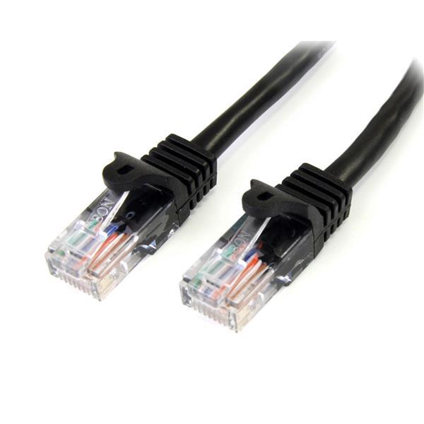 CABAC 5m CAT5 RJ45 Ethernet patch lead in black, showcasing its connectors and cable design.