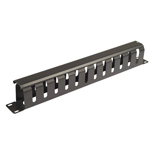 Cable Manager 1RU with protective cover, designed for efficient cable organization in server racks.