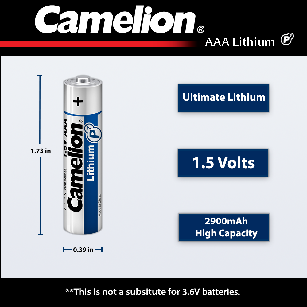 Camelion AAA P7 Lithium Primary 4-pack batteries, ideal for high-drain devices like cameras and security systems.