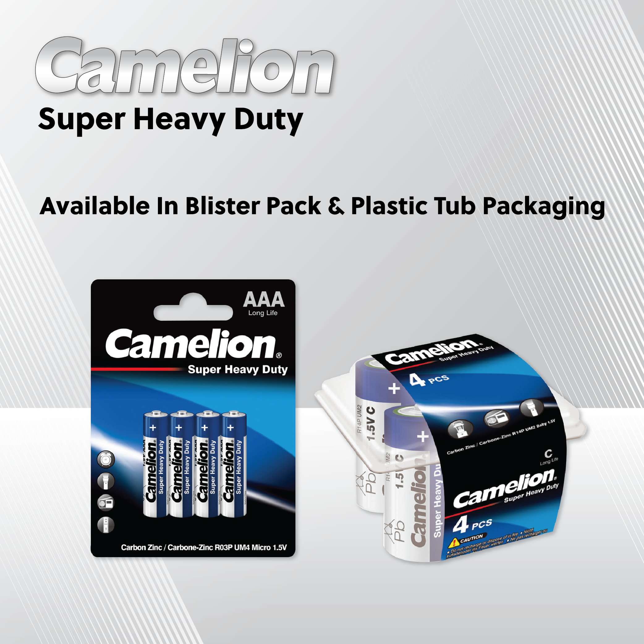 Camelion AA Super Heavy Duty Bulk batteries in a pack, showcasing their size and design for household electronics.
