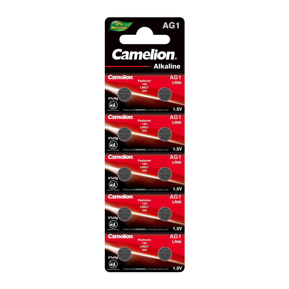 Camelion AG1 / 364 / LR621 1.5V alkaline button cell battery pack, ideal for various electronic devices.