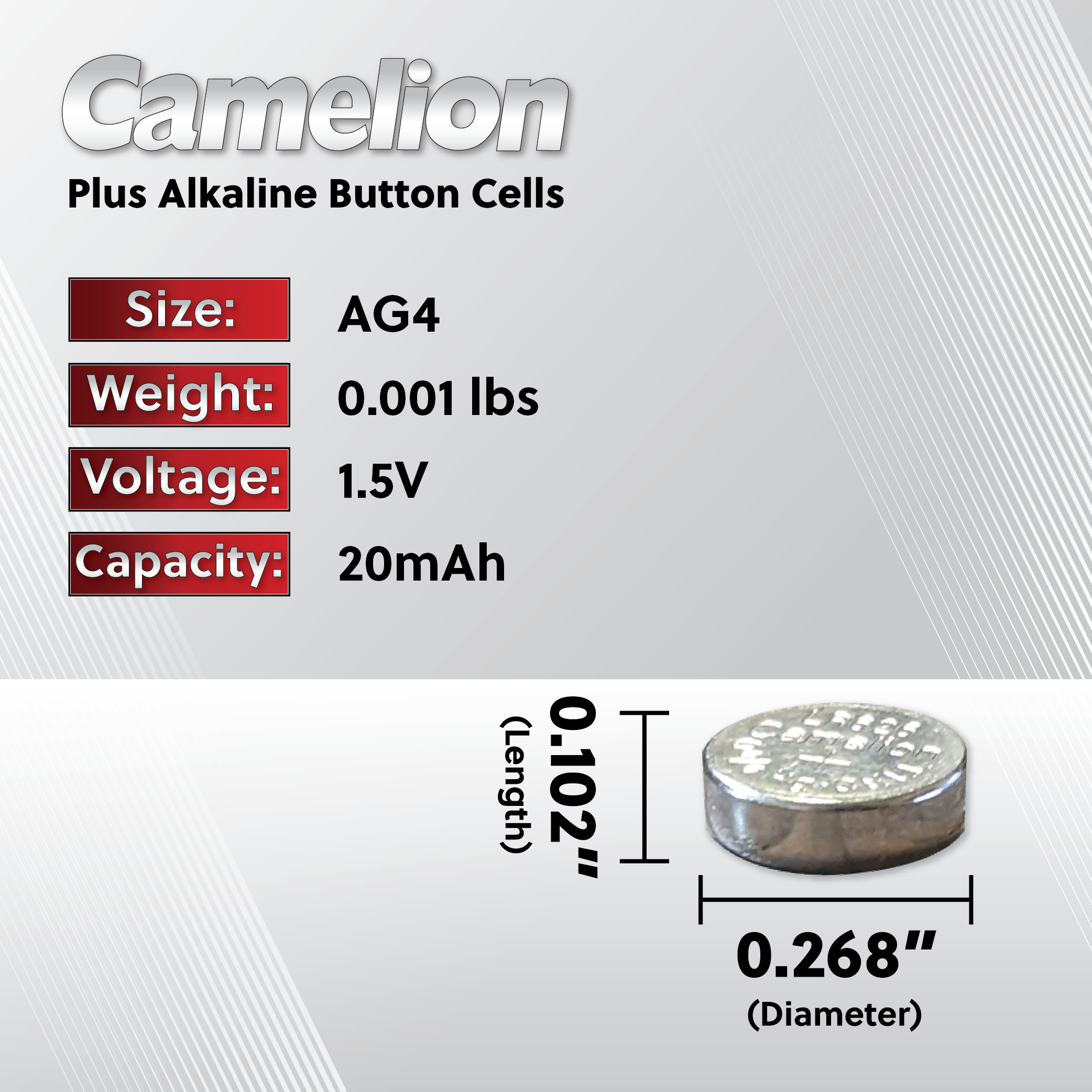 Camelion AG4 / 377 / LR626 1.5V alkaline button cell battery pack, ideal for various electronic devices.