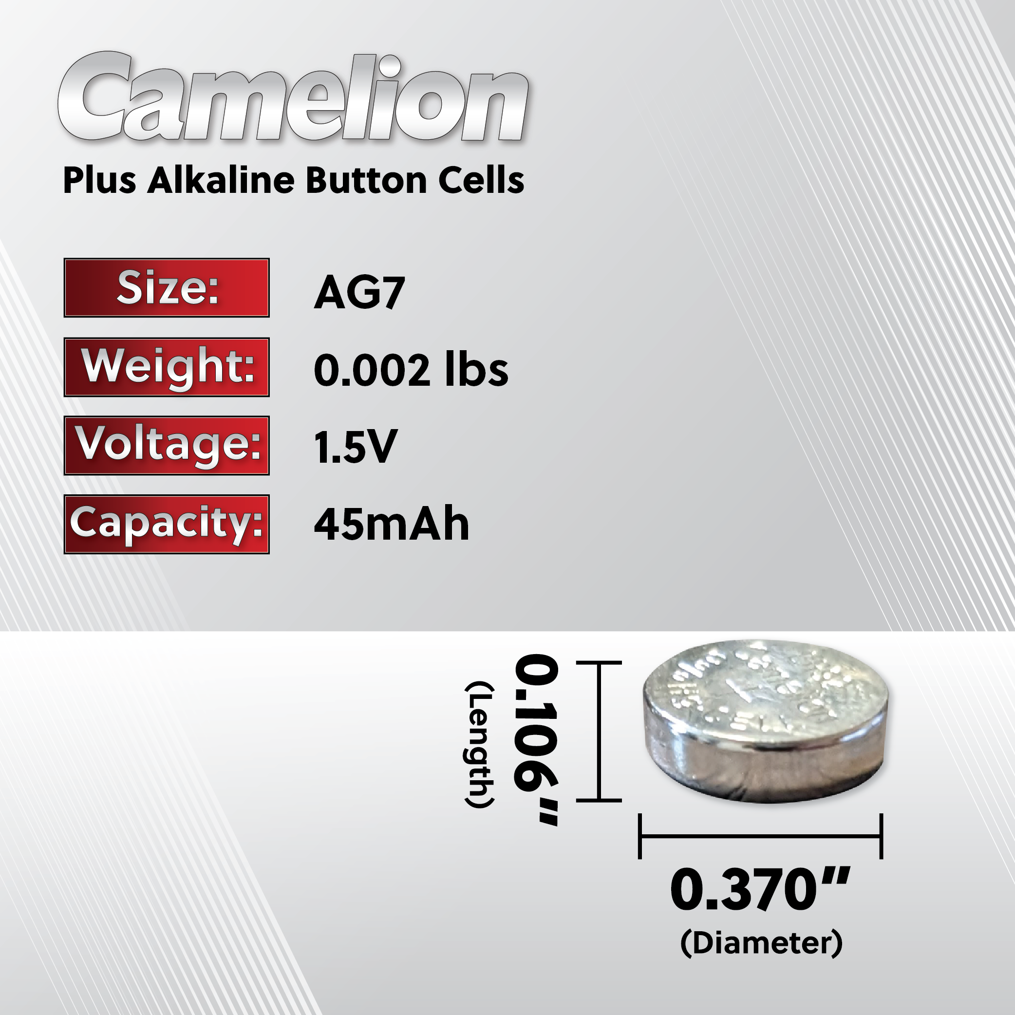 Camelion AG7 / 395 / LR926 1.5V alkaline button cell battery in packaging, ideal for various electronic devices.