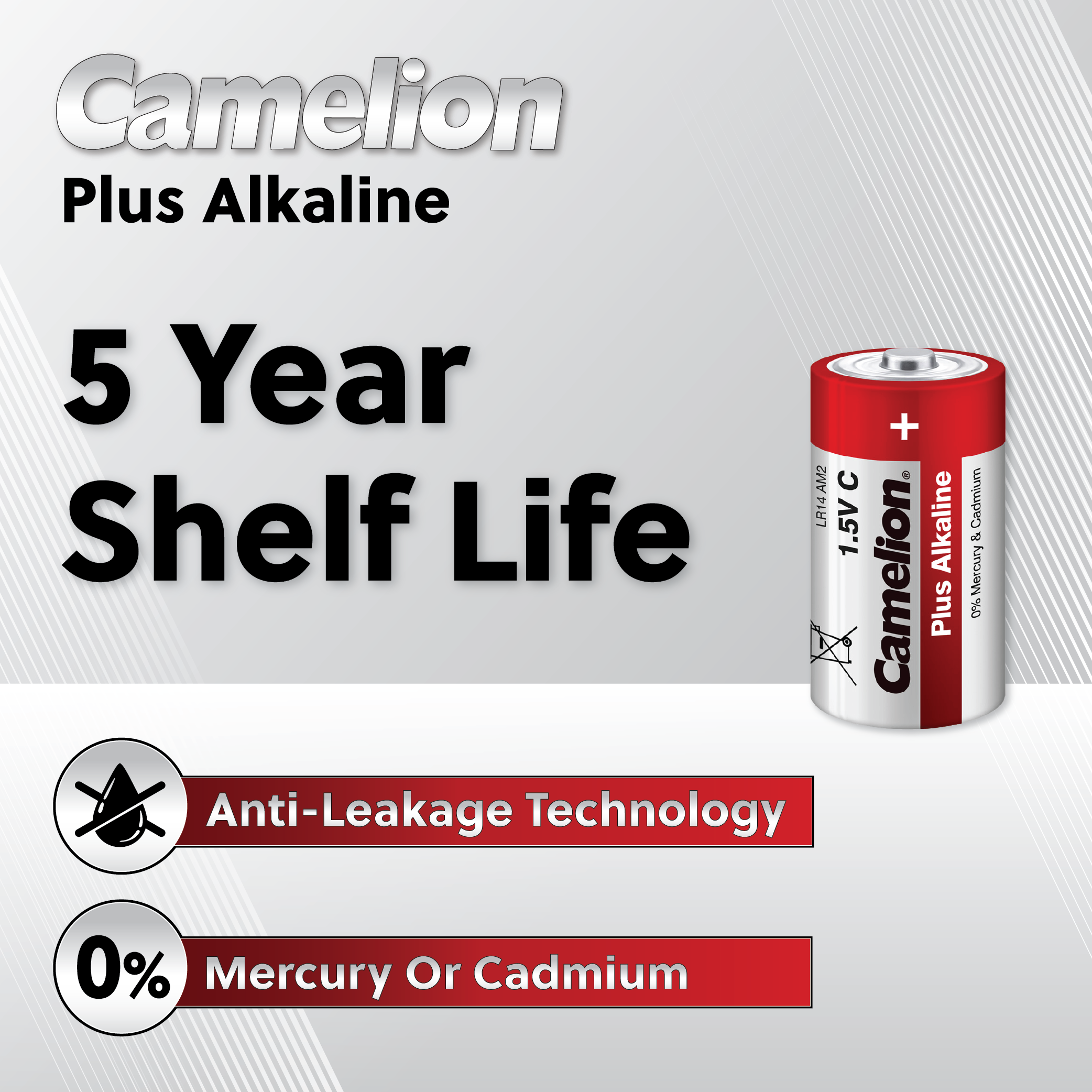 Camelion C Plus Alkaline Batteries 8 Pack, featuring reliable power for high drain devices, ideal for toys and electronics.