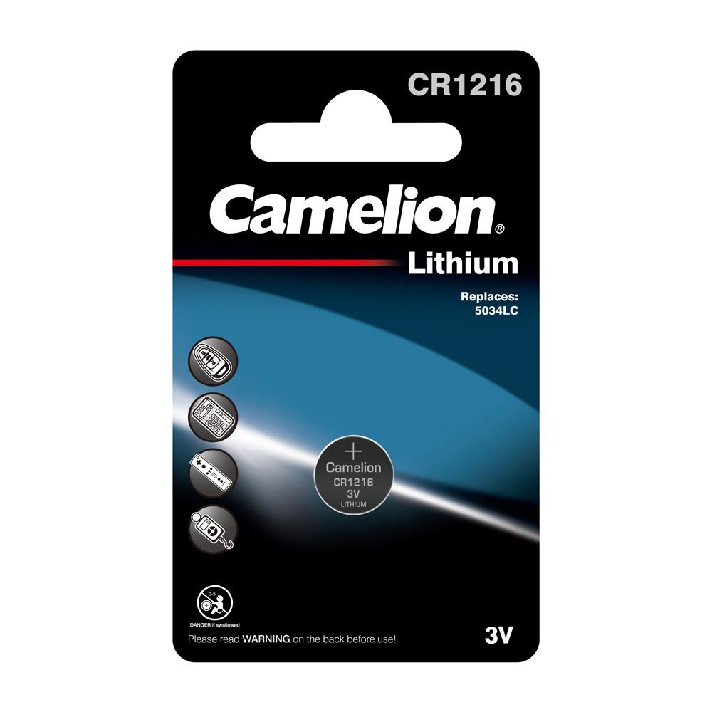 Camelion CR1216 3V Lithium Coin Cell Battery, compact and reliable for small electronic devices.